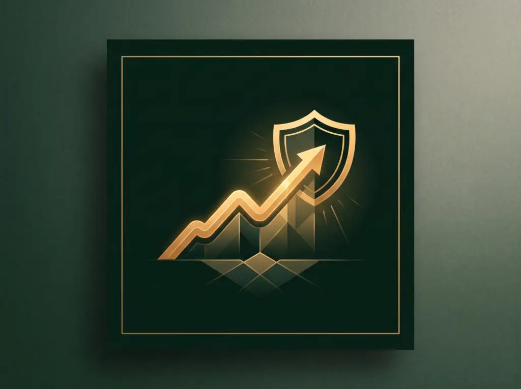 Abstract financial services illustration in Four Pillar Marketing's pine and gold brand style