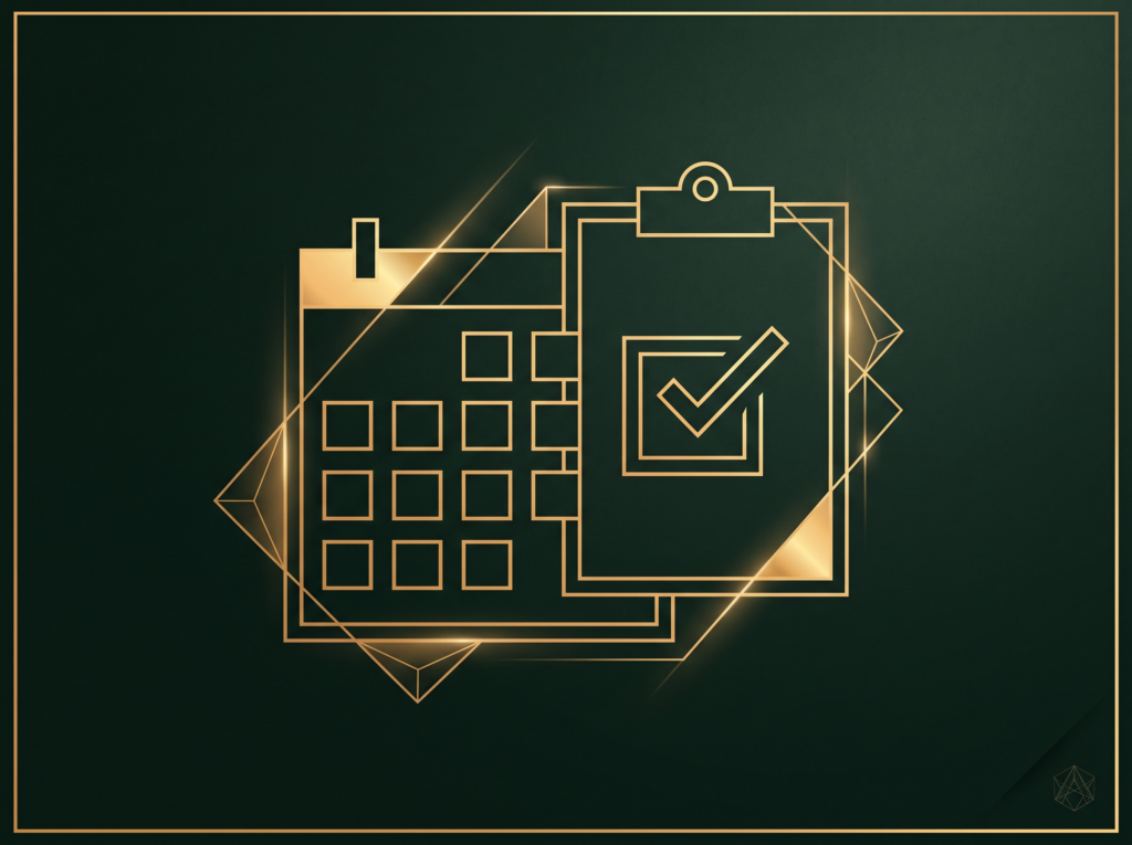 Abstract healthcare practice illustration in Four Pillar Marketing's pine and gold brand style