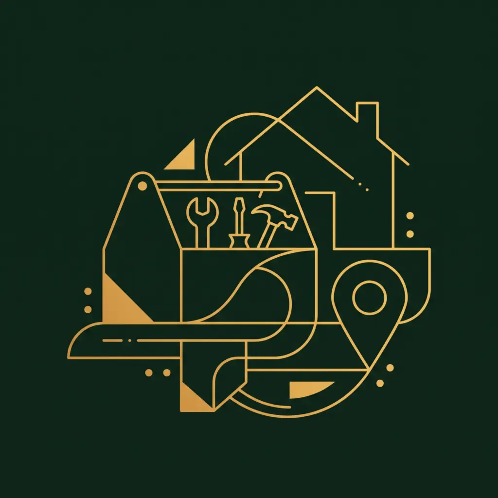 Abstract home services illustration in Four Pillar Marketing's pine and gold brand style