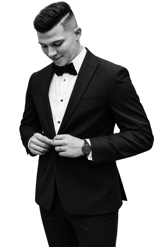 Anicet Vicknair in a tuxedo, Director of Operations & Business Growth at Four Pillar Marketing